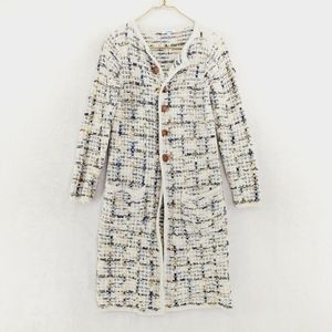 Cocobleu Knit Tweed Long Plaid Button Up Long Sleeve Pocket Cardigan P2907